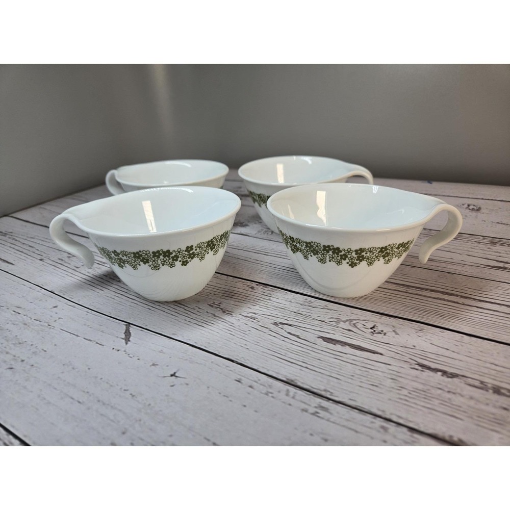 4 Vintage Corelle Corning Crazy Daisy Spring Blossom Hook Handle Coffee Tea Cups
